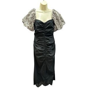 Rhode Ruched Dress with Puff Sleeves in Black NWT Size Small